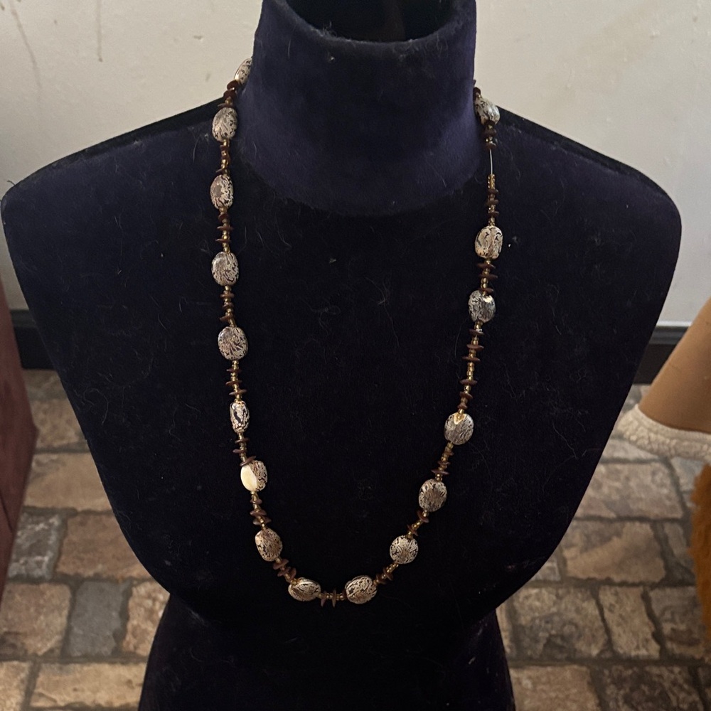 Vintage Artisan Mottled Bean Dyed Apple Seed Bead Necklace